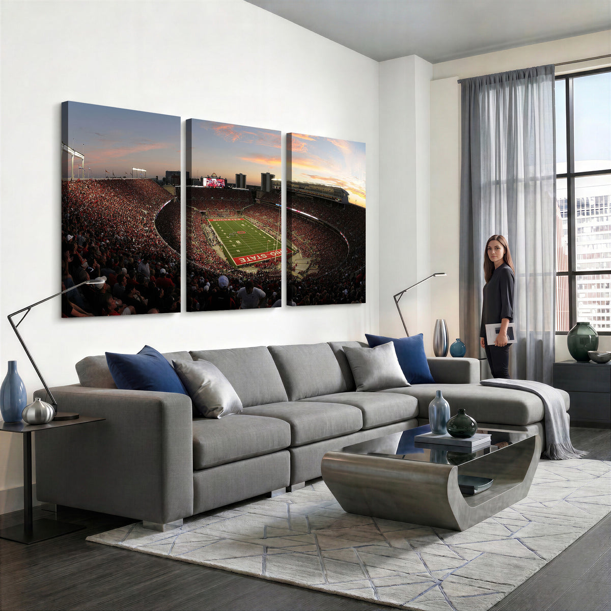 28825-PAN-FL-20X10 - Ohio State University Buckeyes Football Team Print - Columbus Ohio Stadium Wall Art Canvas Print