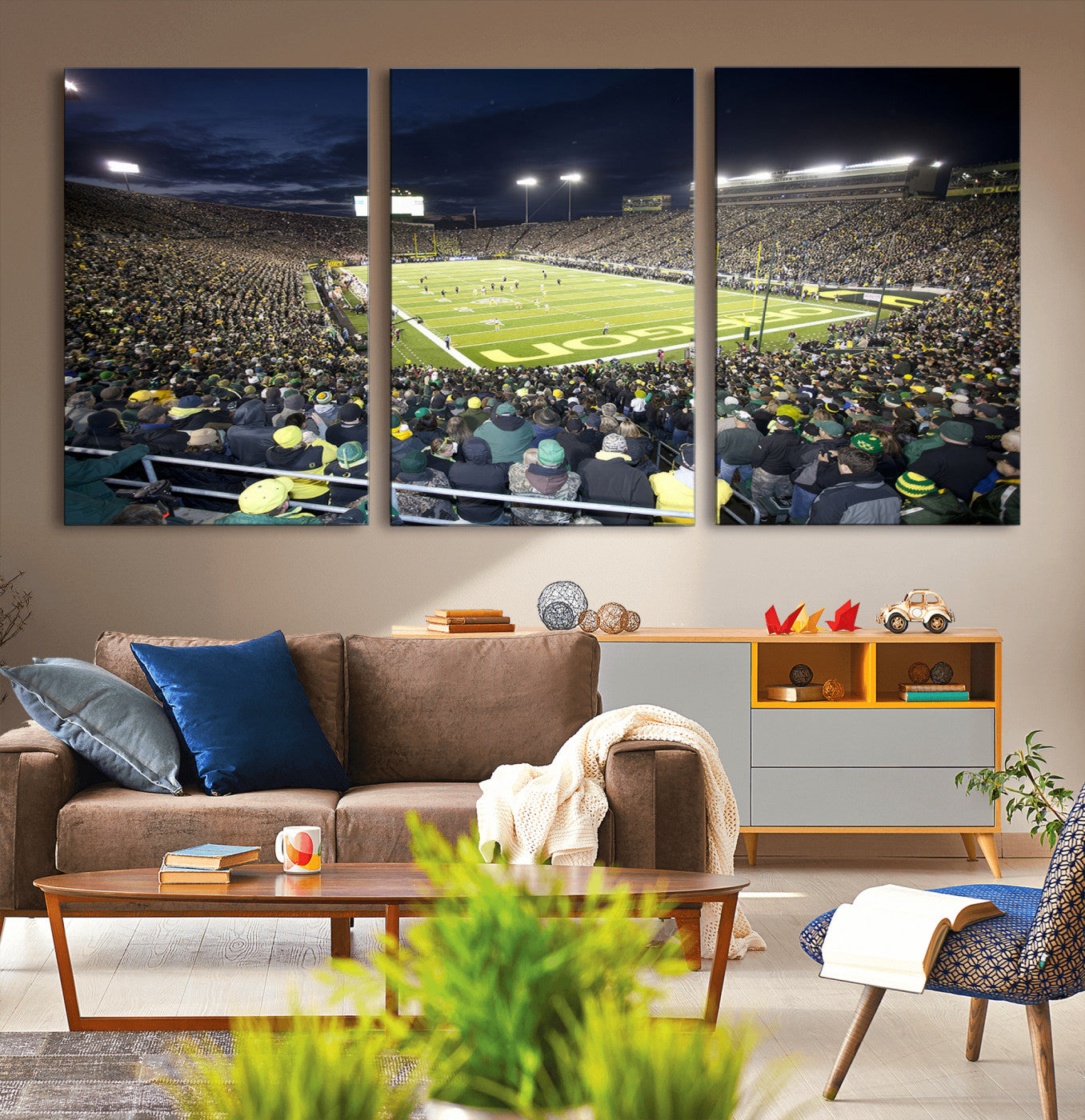 MGV-CV-60X30-3P - University of Oregon Ducks Football Team Print - Eugene Autzen Stadium Wall Art Canvas Print