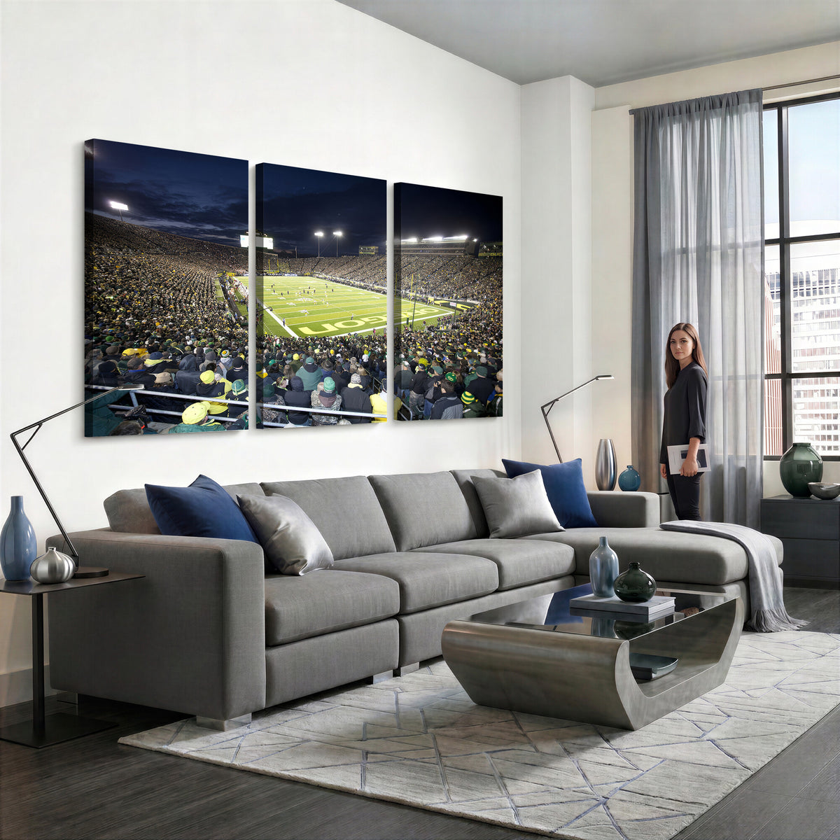 48756-PAN-FL-20X10 - University of Oregon Ducks Football Team Print - Eugene Autzen Stadium Wall Art Canvas Print