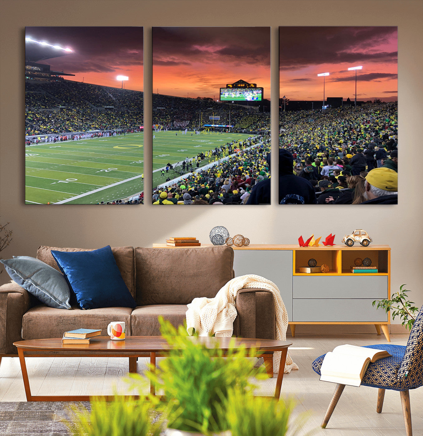 MGV-CV-60X30-3P - Eugene Autzen Stadium Canvas Wall Art Print – Sunset Over Iconic Football Field Wall Decor for Home