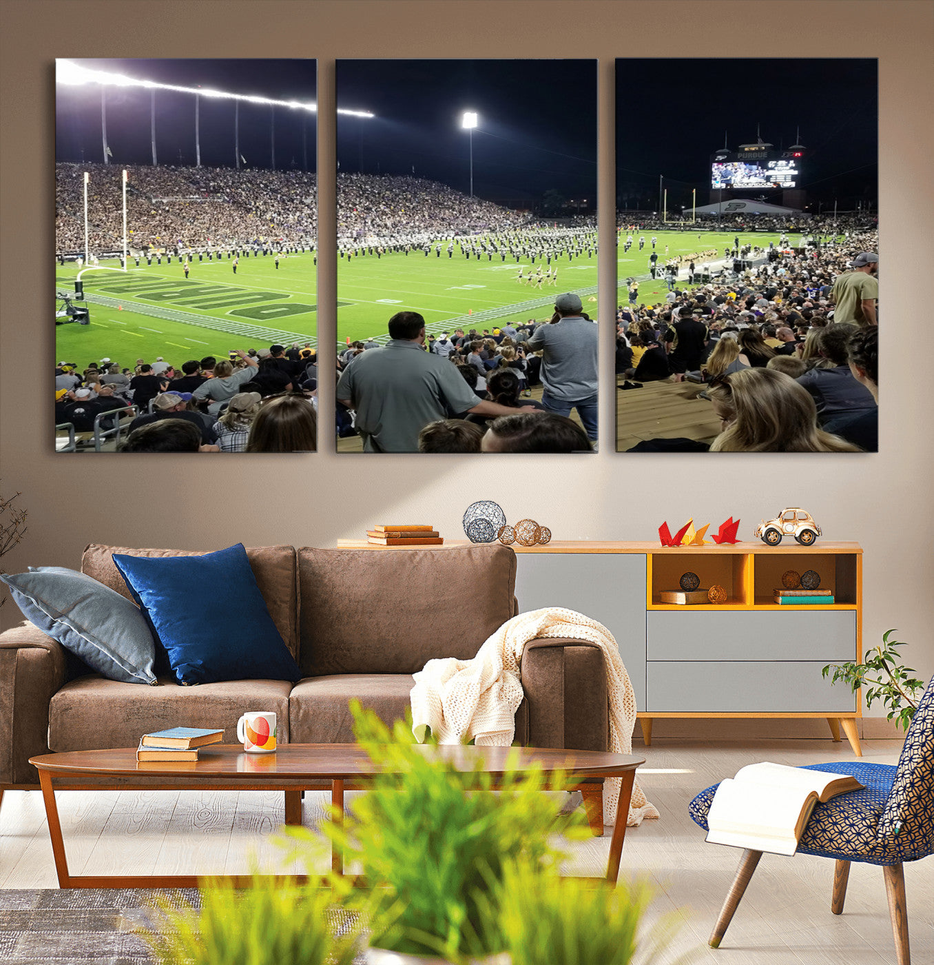 MGV-CV-60X30-3P - Purdue University Boilermakers Football Team Print - West Lafayette Ross-Ade Stadium Wall Art Canvas