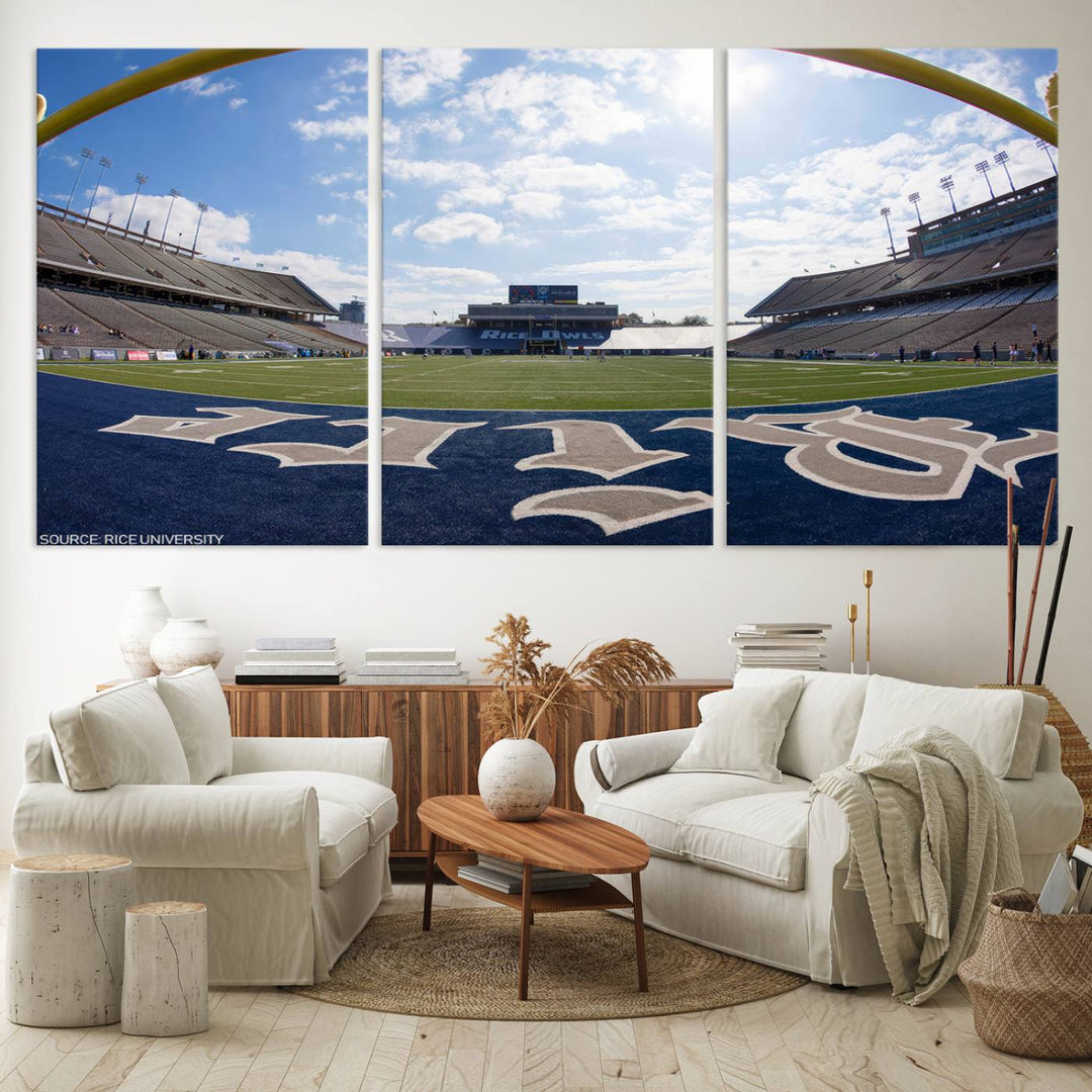 Rice University Owls Football Team Print - Houston Rice Stadium Wall Art Canvas Print