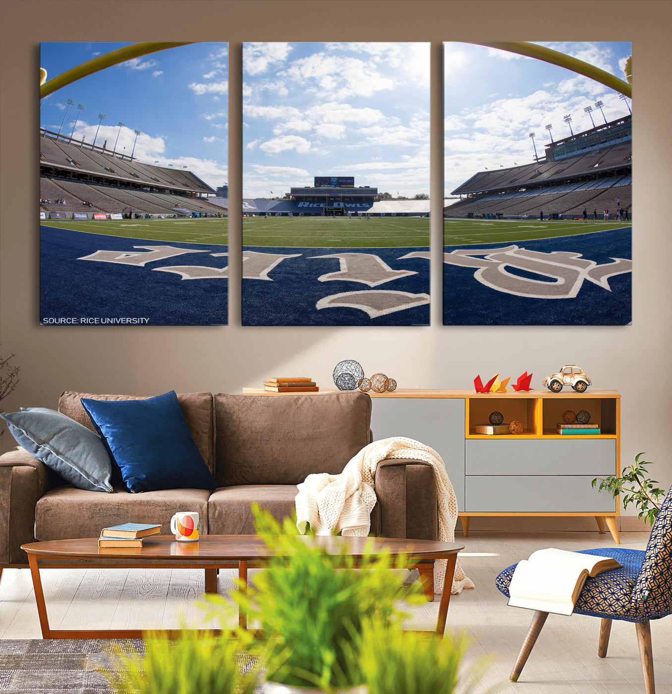 MGV-CV-60X30-3P - Rice University Owls Football Team Print - Houston Rice Stadium Wall Art Canvas Print