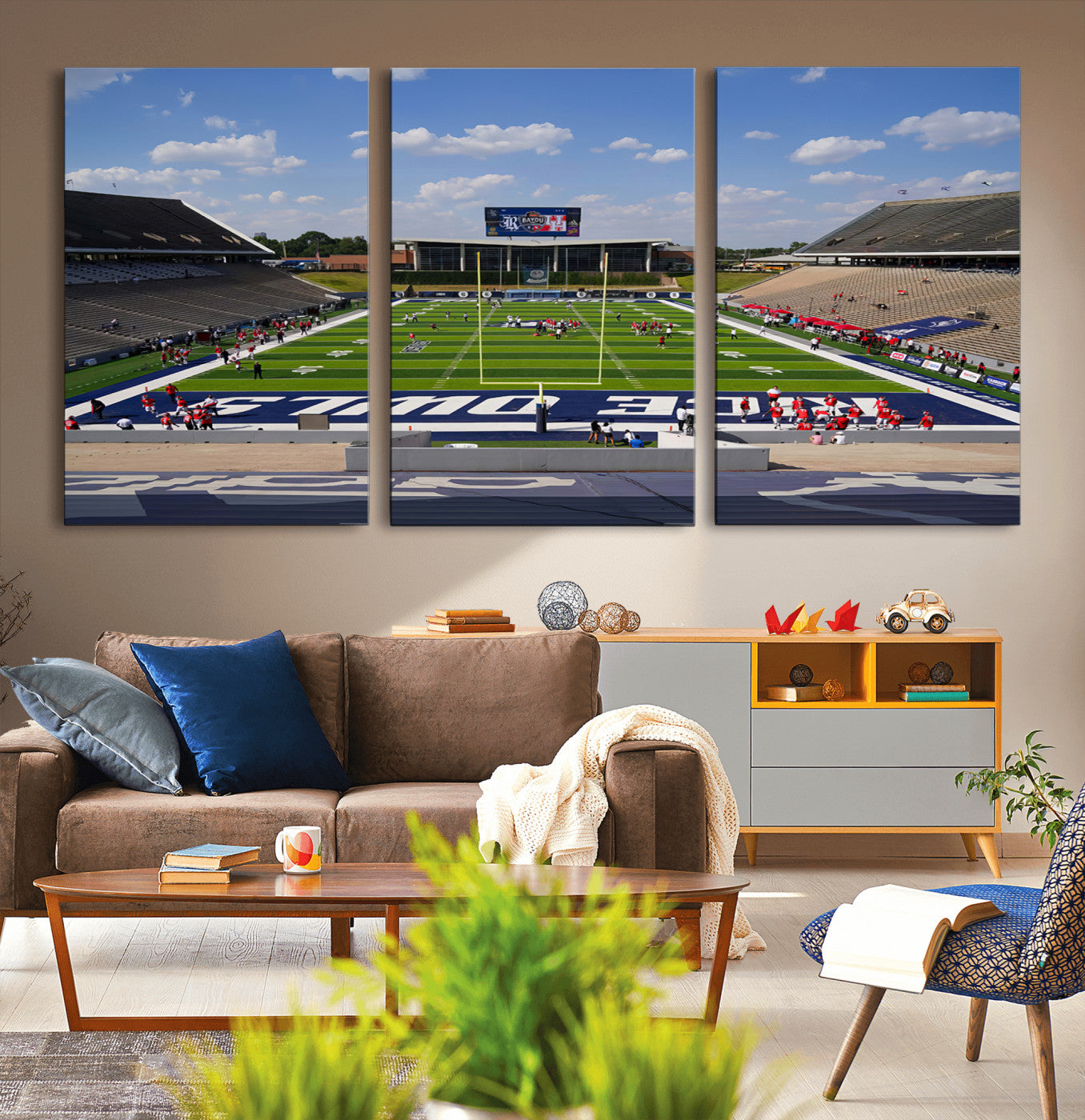 MGV-CV-60X30-3P - Rice University Owls Football Team Print - Houston Rice Stadium Wall Art Canvas Print