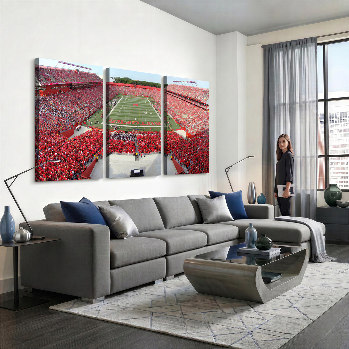 90818-PAN-FL-20X10 - Rutgers Scarlet Knights Football Team Print - Piscataway SHI Stadium Wall Art Canvas Print