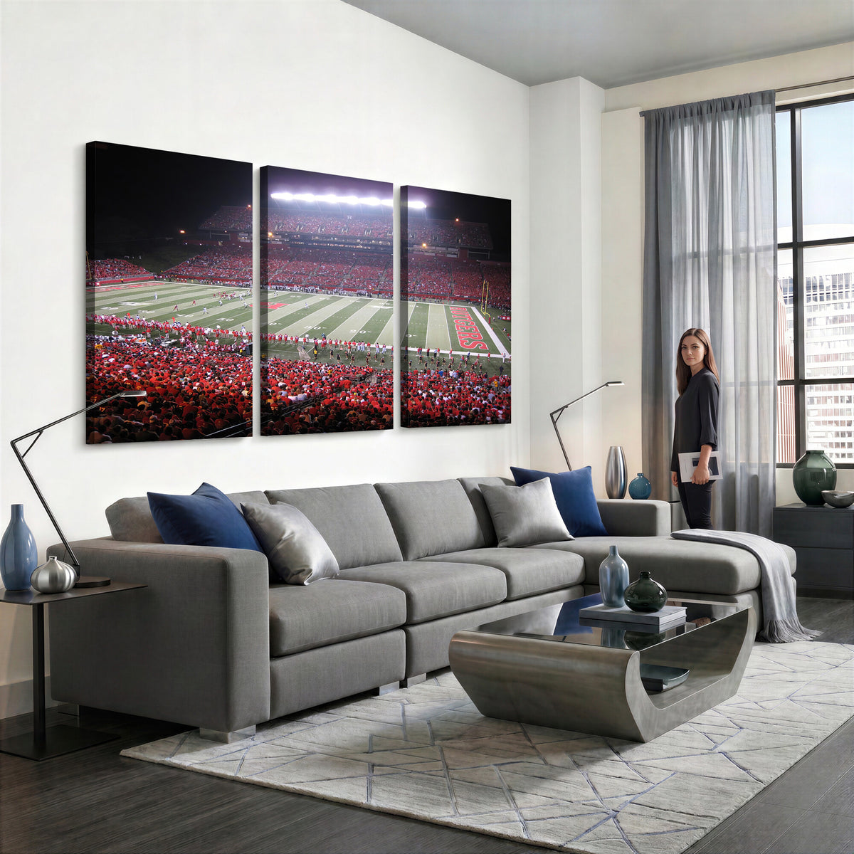 53225-PAN-FL-20X10 - Rutgers University Scarlet Knights Football Team Print - Piscataway SHI Stadium Wall Art Canvas