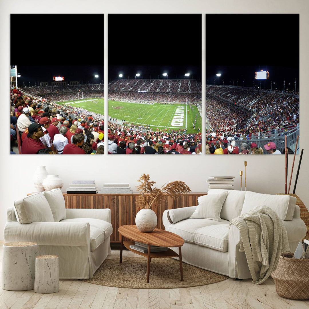 This Stanford University Cardinal Football Team canvas print, depicting fans in red filling Stanford Stadium at night, is perfect.