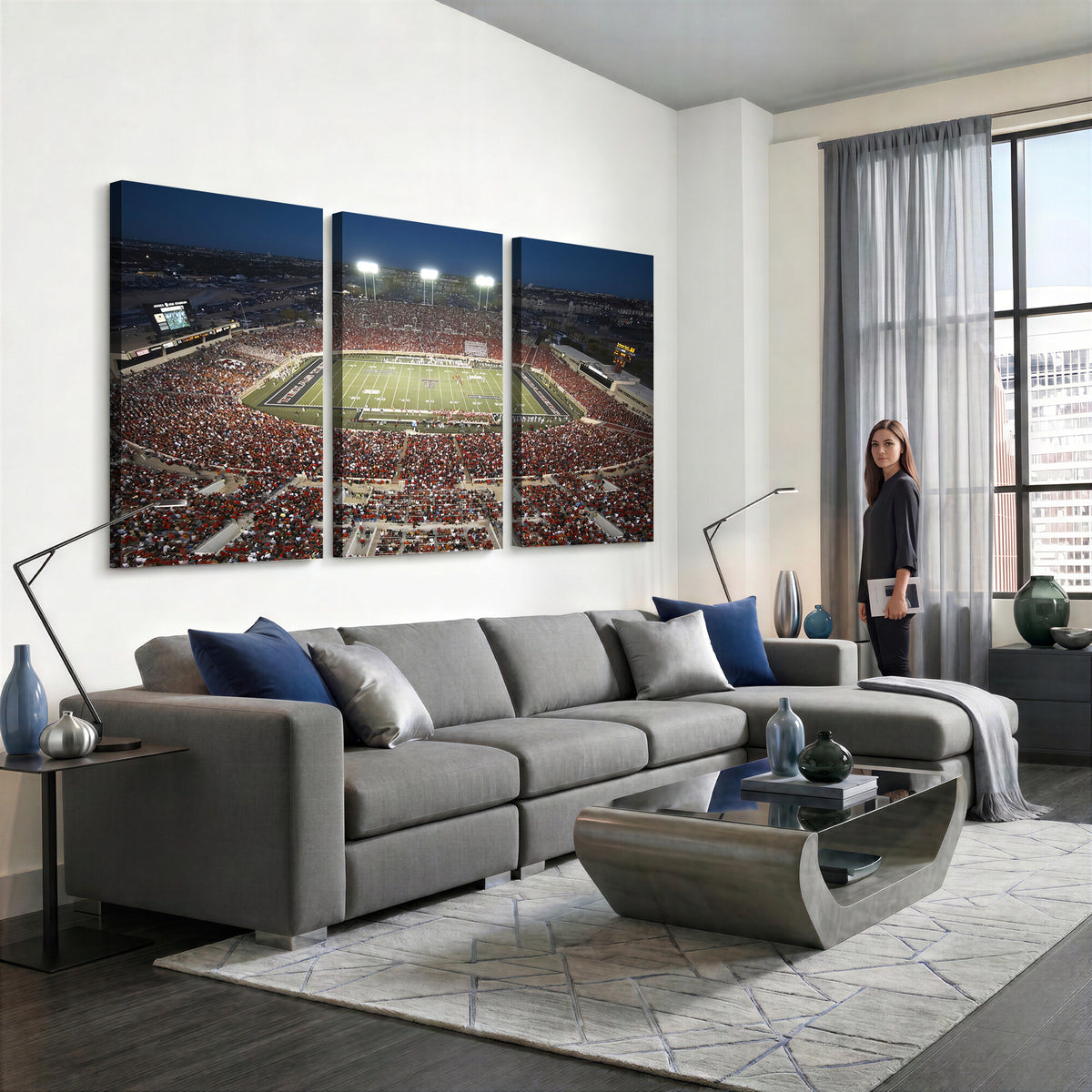 55763-MGV-CV-36X24 - Texas Tech Red Raiders Football Team Print, Lubbock Jones AT&T Stadium, Framed and Ready to Hang