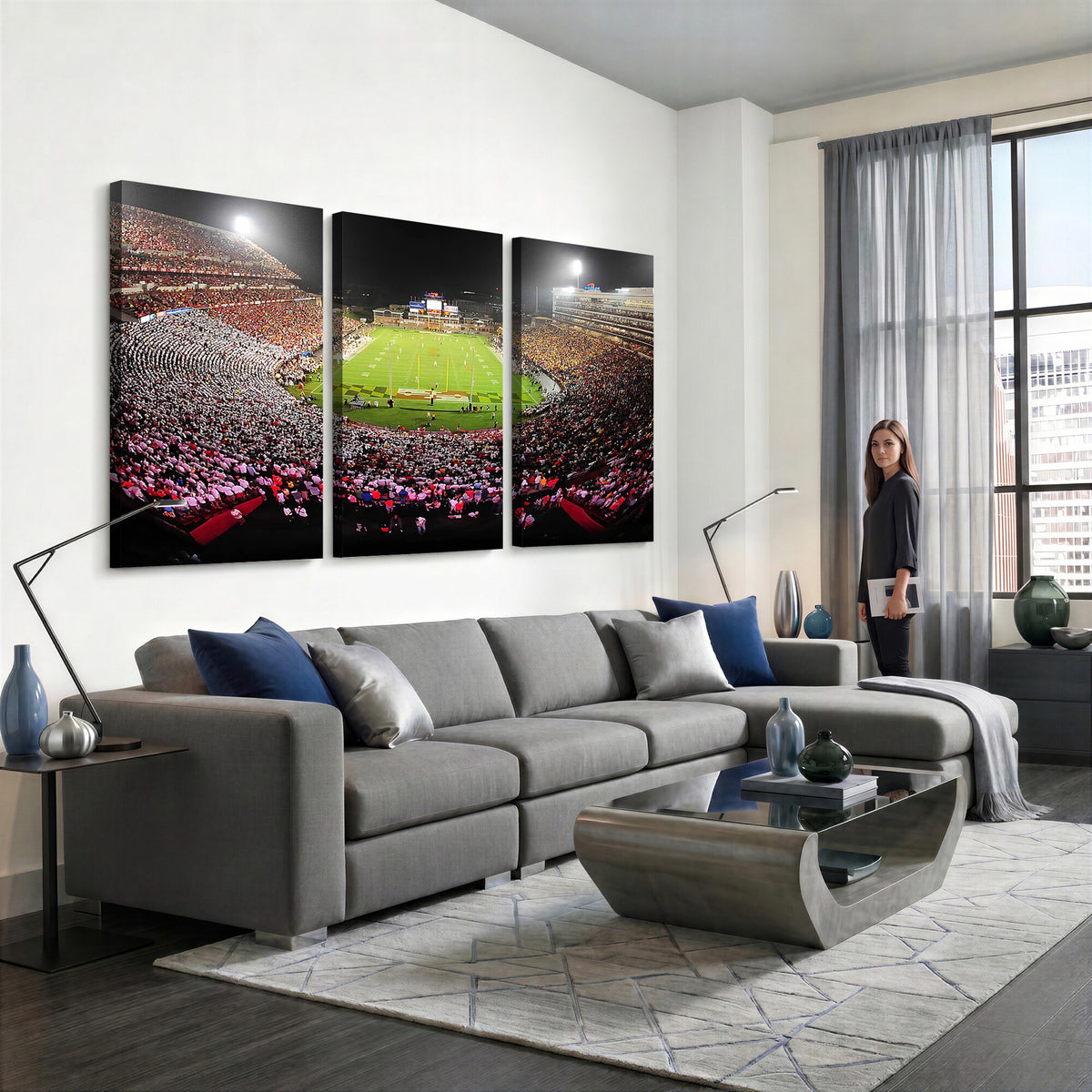 12091-PAN-FL-20X10 - University of Maryland Terrapins Football Team Print - College Park SECU Stadium Wall Art Canvas