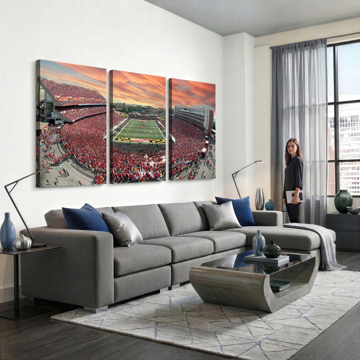 24140-PAN-FL-20X10 - University of Maryland Terrapins Football Team Print - College Park SECU Stadium Wall Art Canvas