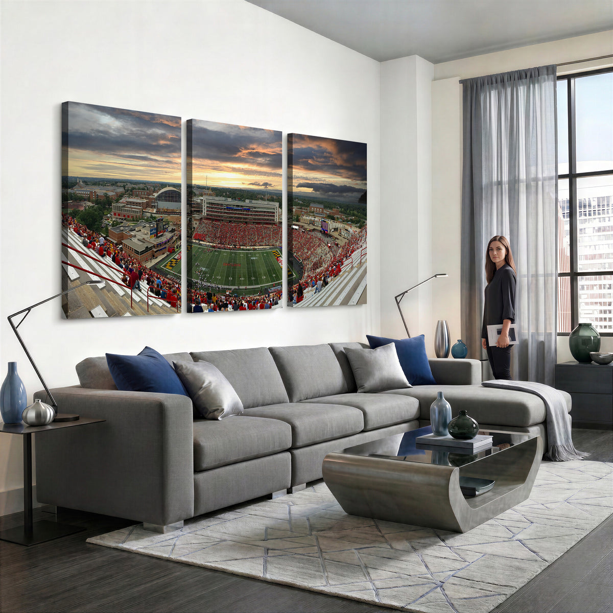 29993-PAN-FL-20X10 - University of Maryland Terrapins Football Team Print - College Park SECU Stadium Wall Art Canvas
