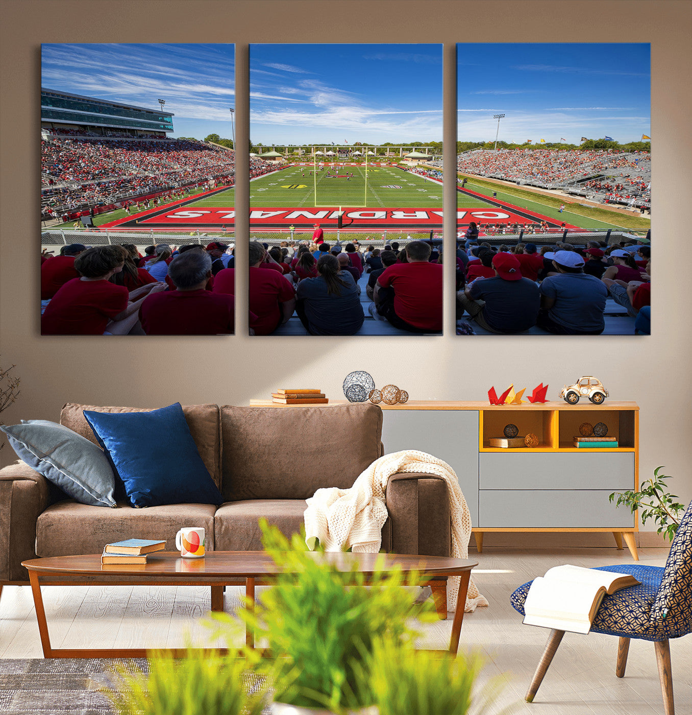 MGV-CV-60X30-3P - Ball State Cardinals Football Team Print - Muncie Scheumann Stadium Wall Art Canvas Print
