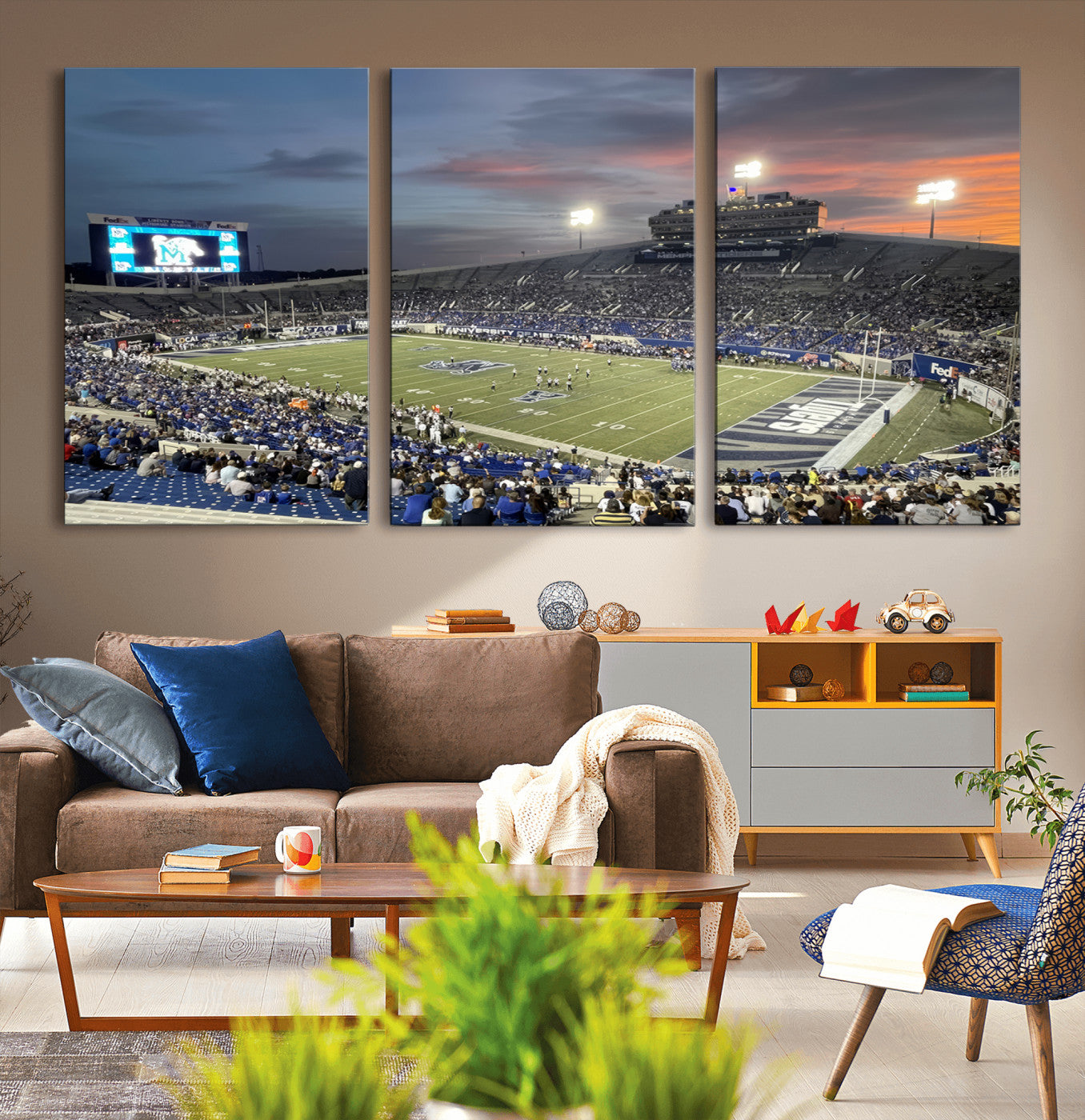 64409-MGV-CV-36X24-Memphis Tigers Football Team Print - Memphis Simmons Bank Liberty Stadium Wall Art Canvas Print