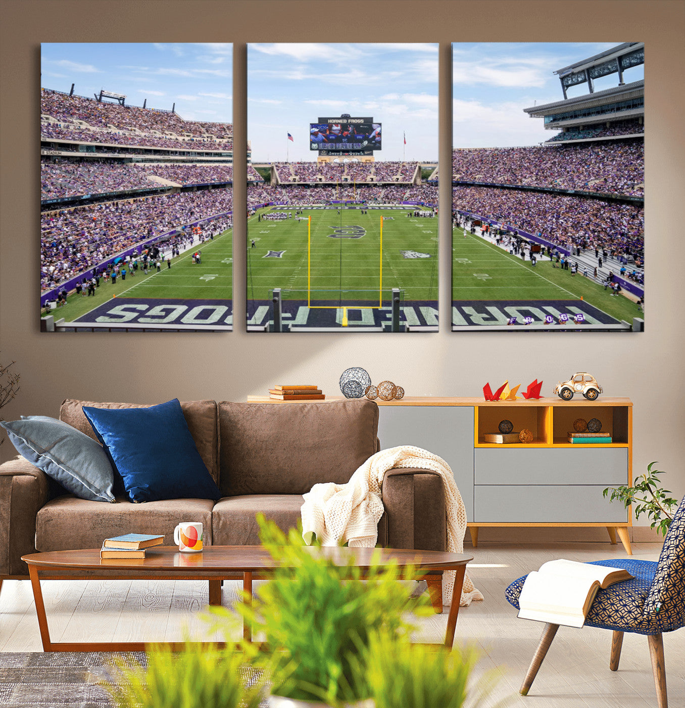 MGV-CV-60X30-3P - TCU Horned Frogs Football Team Print - Fort Worth Amon G. Carter Stadium Wall Art Canvas Print