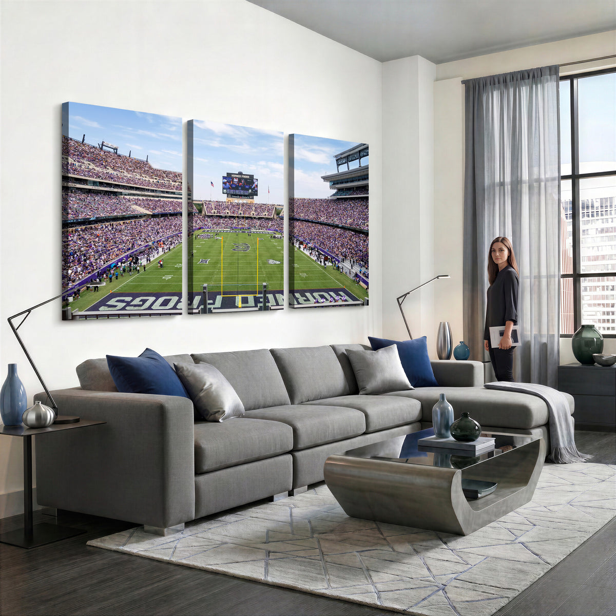 27650-PAN-FL-20X10 - TCU Horned Frogs Football Team Print - Fort Worth Amon G. Carter Stadium Wall Art Canvas Print