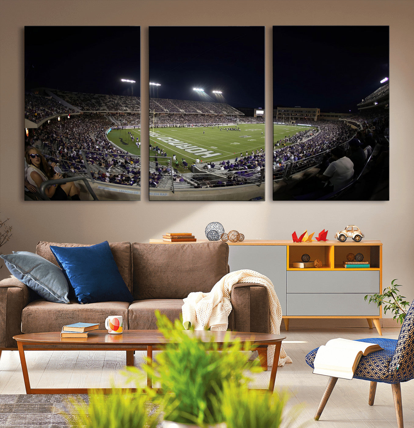 MGV-CV-60X30-3P - TCU Horned Frogs Football Team Print - Fort Worth Amon G. Carter Stadium Wall Art Canvas Print.