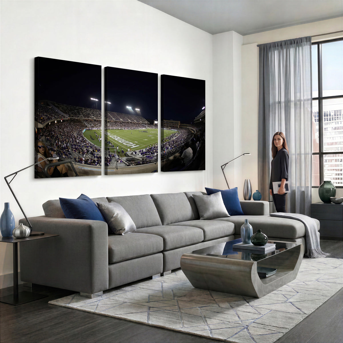 59222-PAN-FL-20X10 - TCU Horned Frogs Football Team Print - Fort Worth Amon G. Carter Stadium Wall Art Canvas Print.