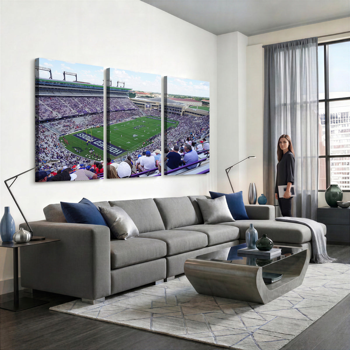 95139-MGV-CV-36X24 - The Texas Christian University TCU Horned Frogs Football Team Print, Fort Worth