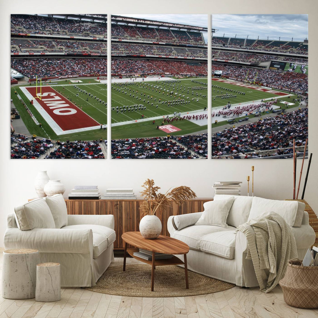 Aerial view wall art of Lincoln Financial Field during a Temple Owls game.