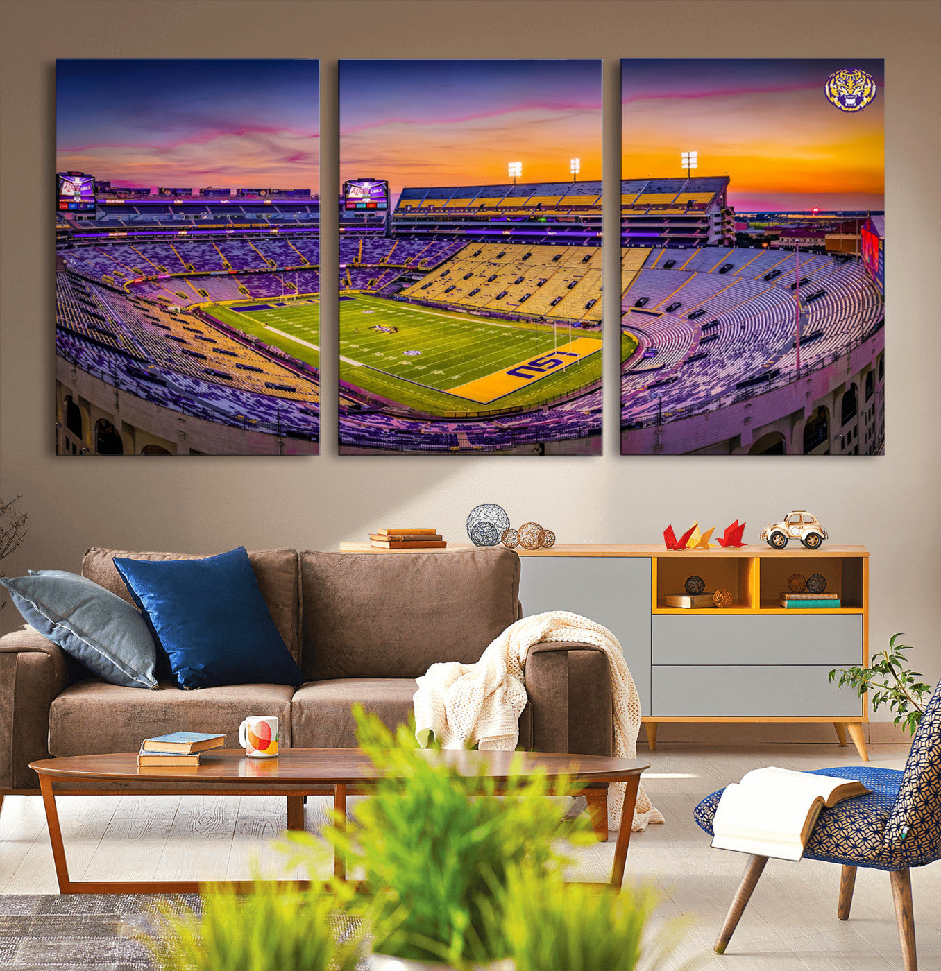 MGV-CV-60X30-3P - The Louisiana State University Tigers Football Team Print - Baton Rouge Tiger Stadium Wall Art