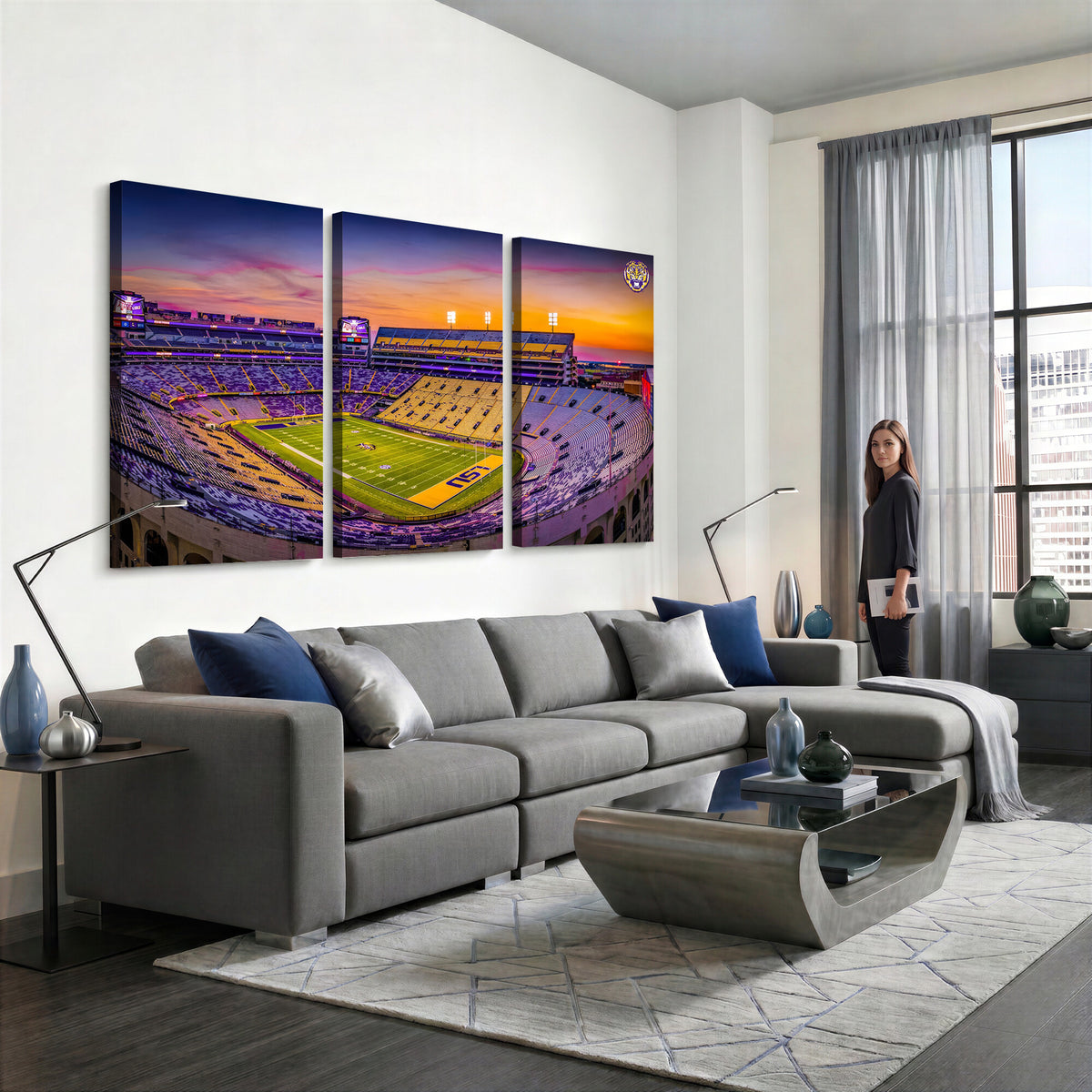 93538-MGV-CV-36X24 - The Louisiana State University Tigers Football Team Print, Framed and Ready to Hang Stadium Print