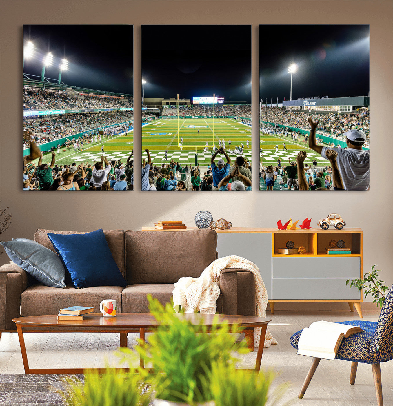 56448-MGV-CV-36X24-The Tulane University Green Wave Football Team Print - New Orleans Yulman Stadium Wall Art Canvas