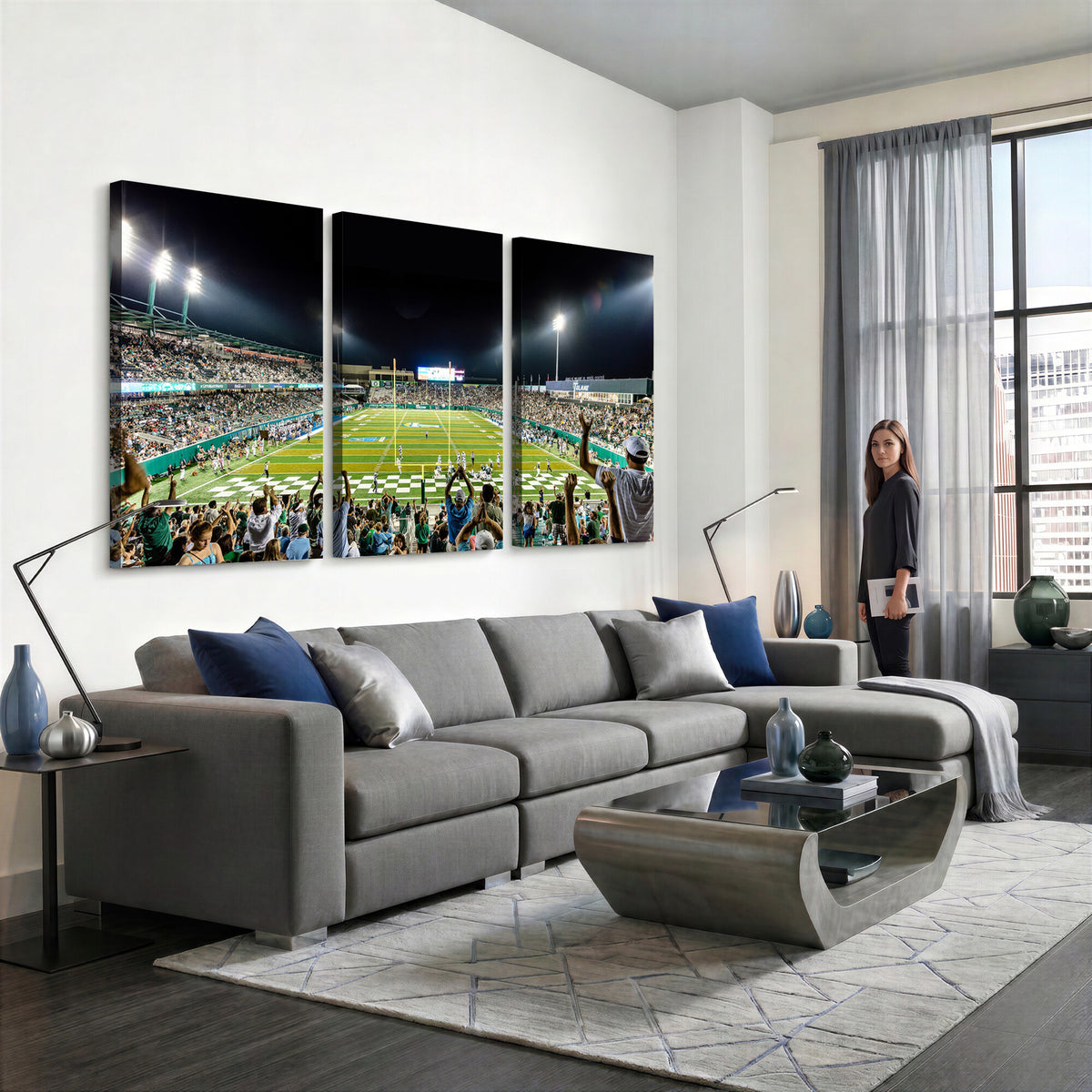 56448-MGV-CV-36X24 - The Tulane University Green Wave Football Team Print, New Orleans Yulman Stadium