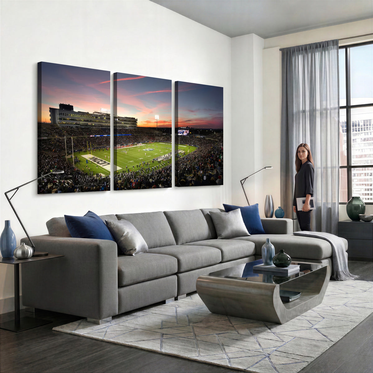 64416-MGV-CV-36X24 - The University of Connecticut UCONN Huskies Football Team Print, Framed and Ready to Hang