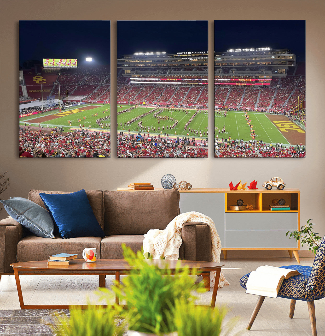 MGV-CV-60X30-3P - The University of Southern California USC Trojans Football Team Print - Los Angeles Memorial
