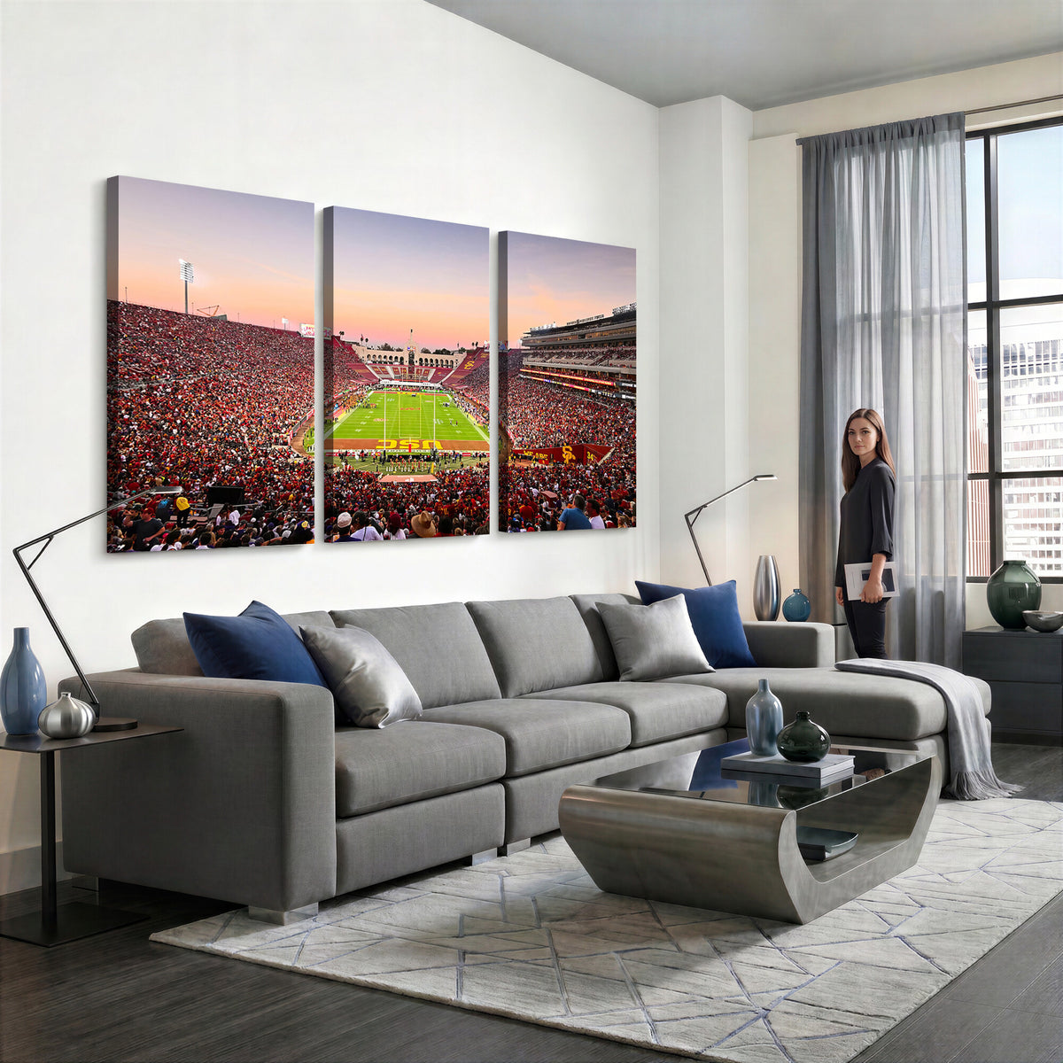 39904-MGV-CV-36X24 - The University of Southern California USC Trojans Football Team Print, Home Bar Wall Decor