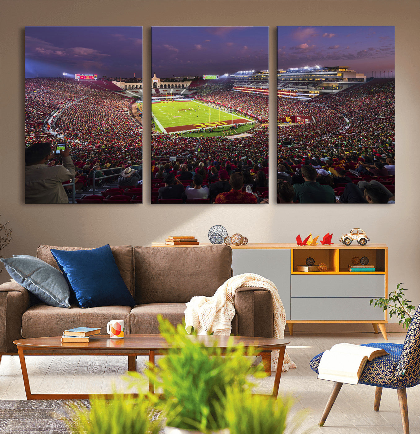 MGV-CV-60X30-3P - The University of Southern California USC Trojans Football Team Print - Los Angeles Memorial