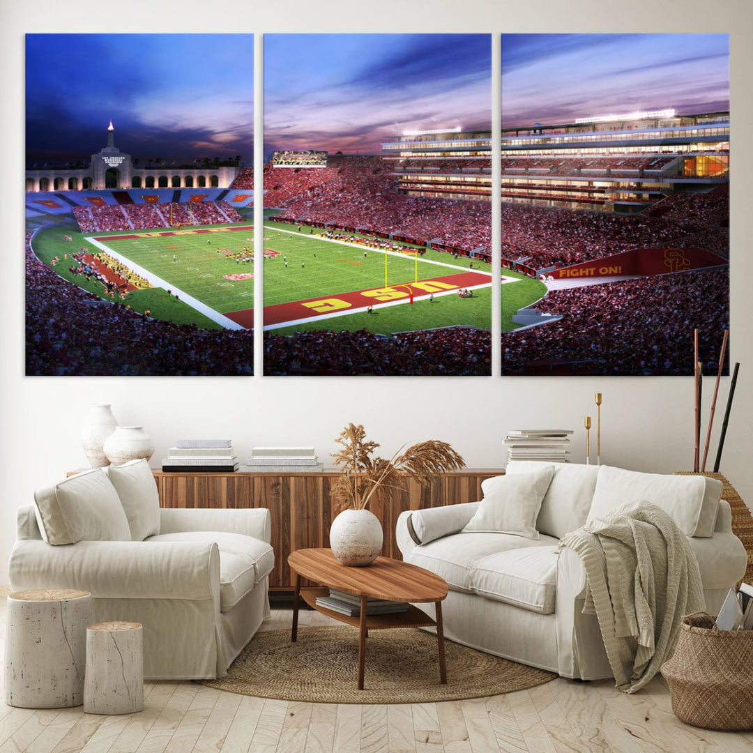 The University of Southern California USC Trojans Football Team Print - Los Angeles Memorial Coliseum Stadium Wall Art Canvas Print