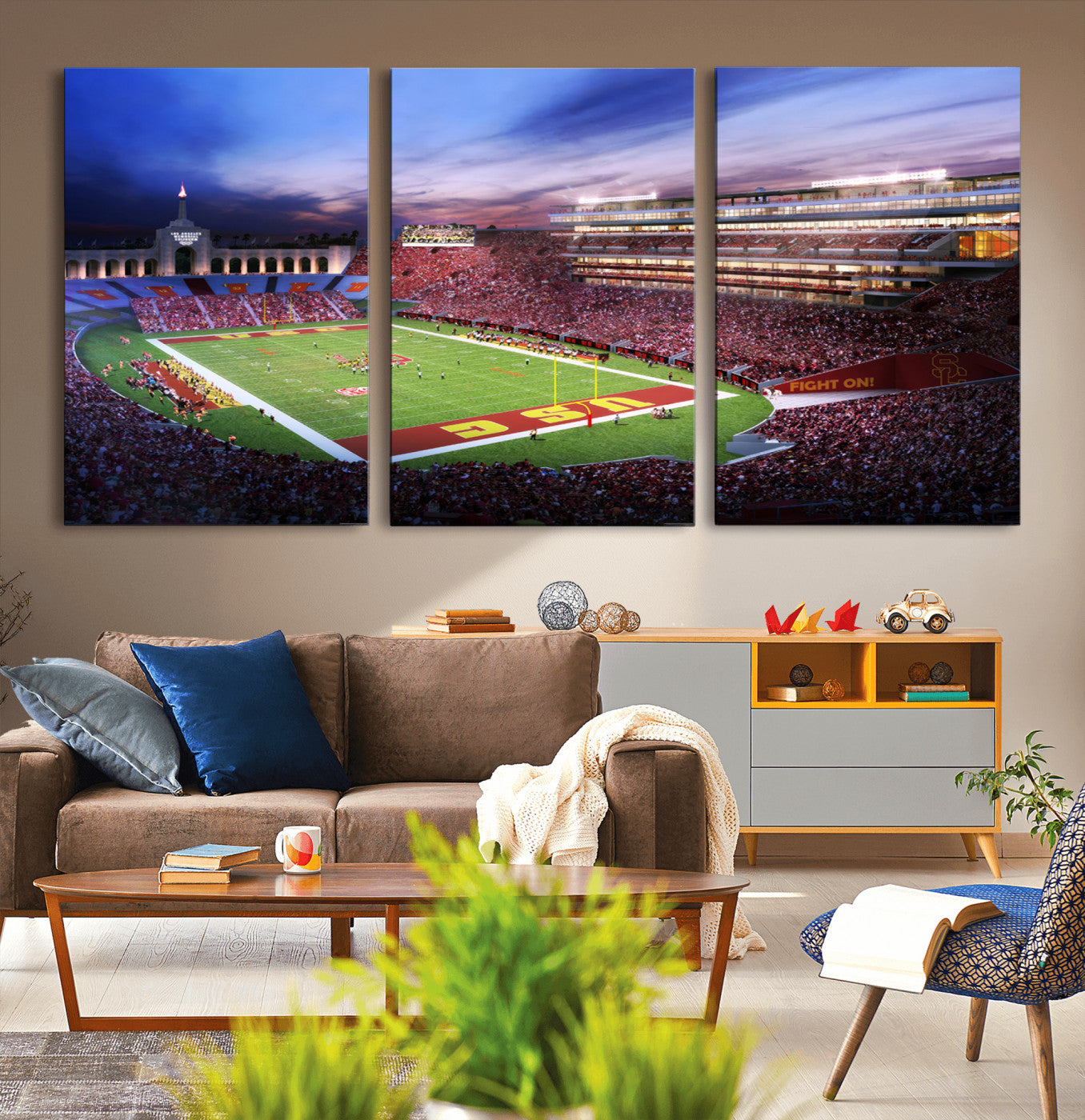MGV-CV-60X30-3P - The University of Southern California USC Trojans Football Team Print - Los Angeles Memorial