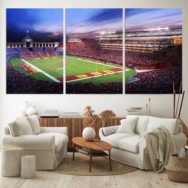 The University of Southern California USC Trojans Football Team Print - Los Angeles Memorial Coliseum Stadium Wall Art Canvas Print