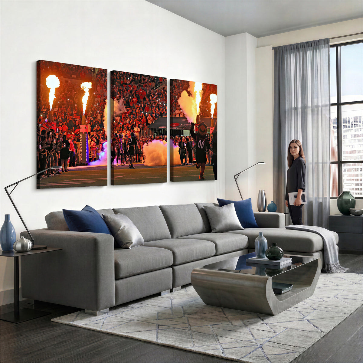 98664-MGV-CV-36X24 - The University of Texas at San Antonio Roadrunners Football Team Print, Extra Large Game Room Wall Decor