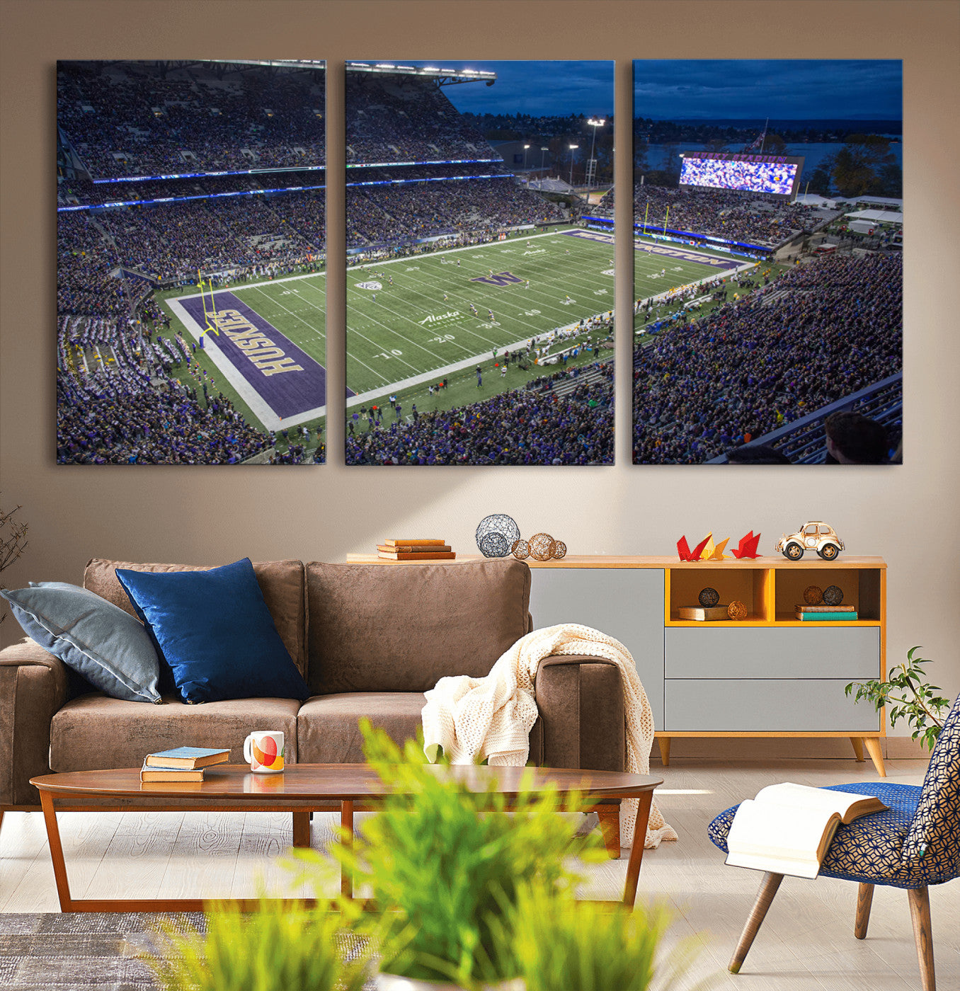 MGV-CV-60X30-3P - The University of Washington Huskies Football Team Print - Seattle Husky Stadium Wall Art Canvas