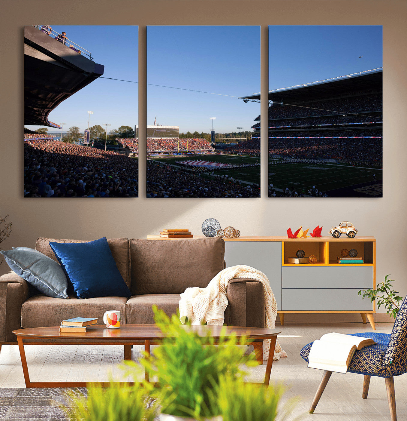 MGV-CV-60X30-3P - The University of Washington Huskies Football Team Print - Seattle Husky Stadium Wall Art Canvas