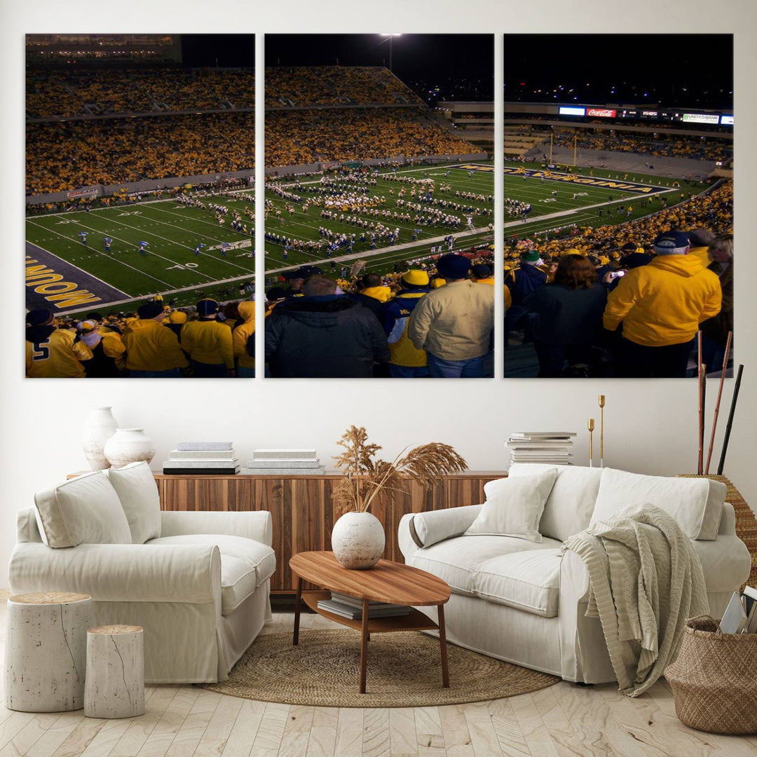 West Virginia Uni Mountaineers Football Canvas Wall Art Print.