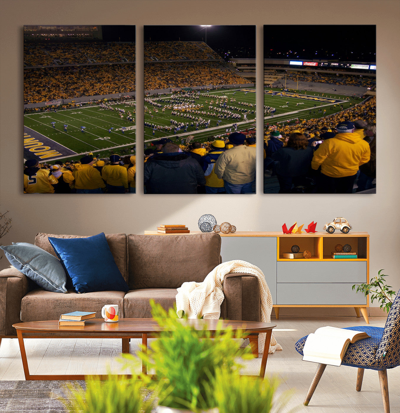 MGV-CV-60X30-3P - West Virginia Uni Mountaineers Football Team Print - Milan Puskar Stadium Canvas Print Wall Art,