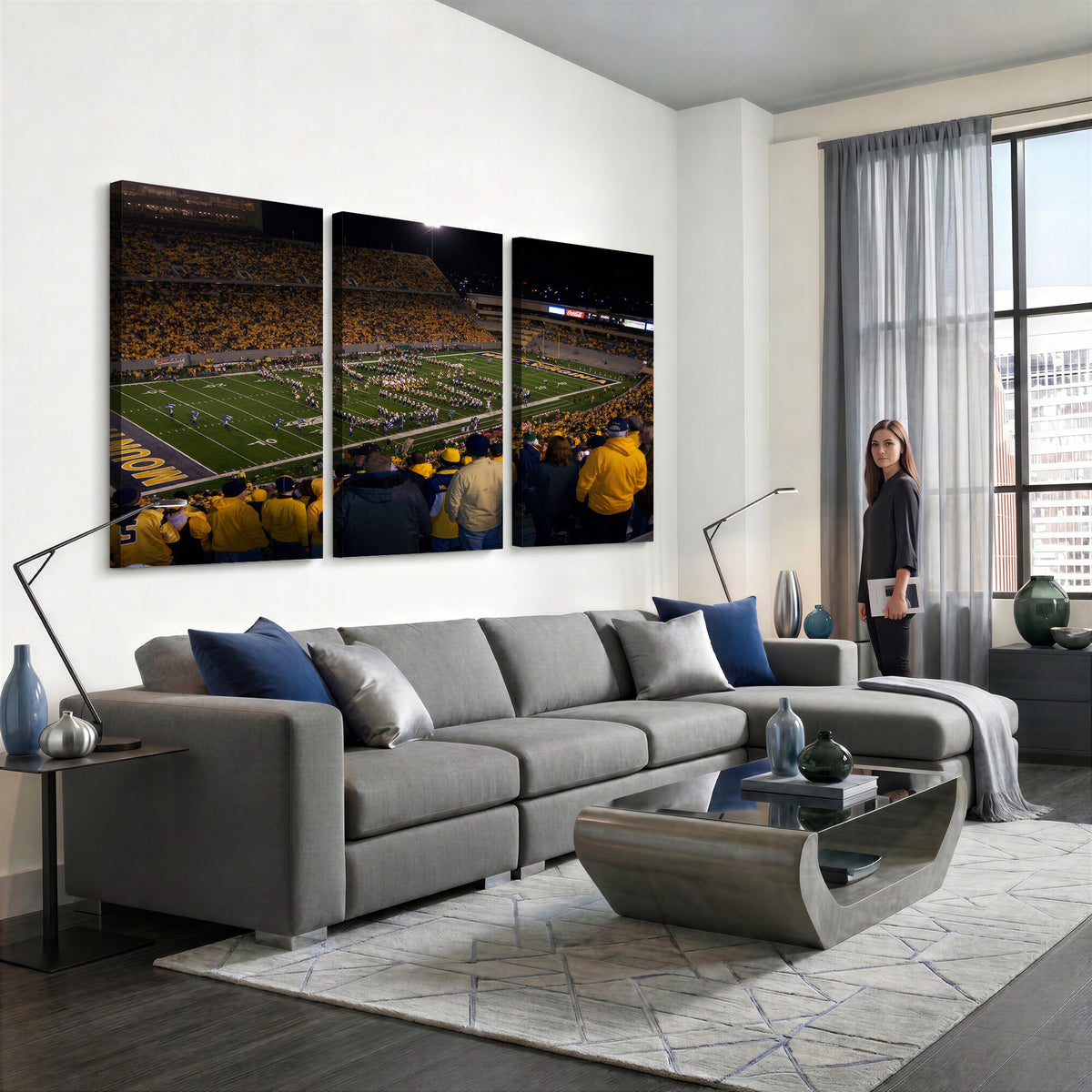 58154-MGV-CV-36X24 - West Virginia University Mountaineers Football Team Print, Milan Puskar Stadium, Morgantown