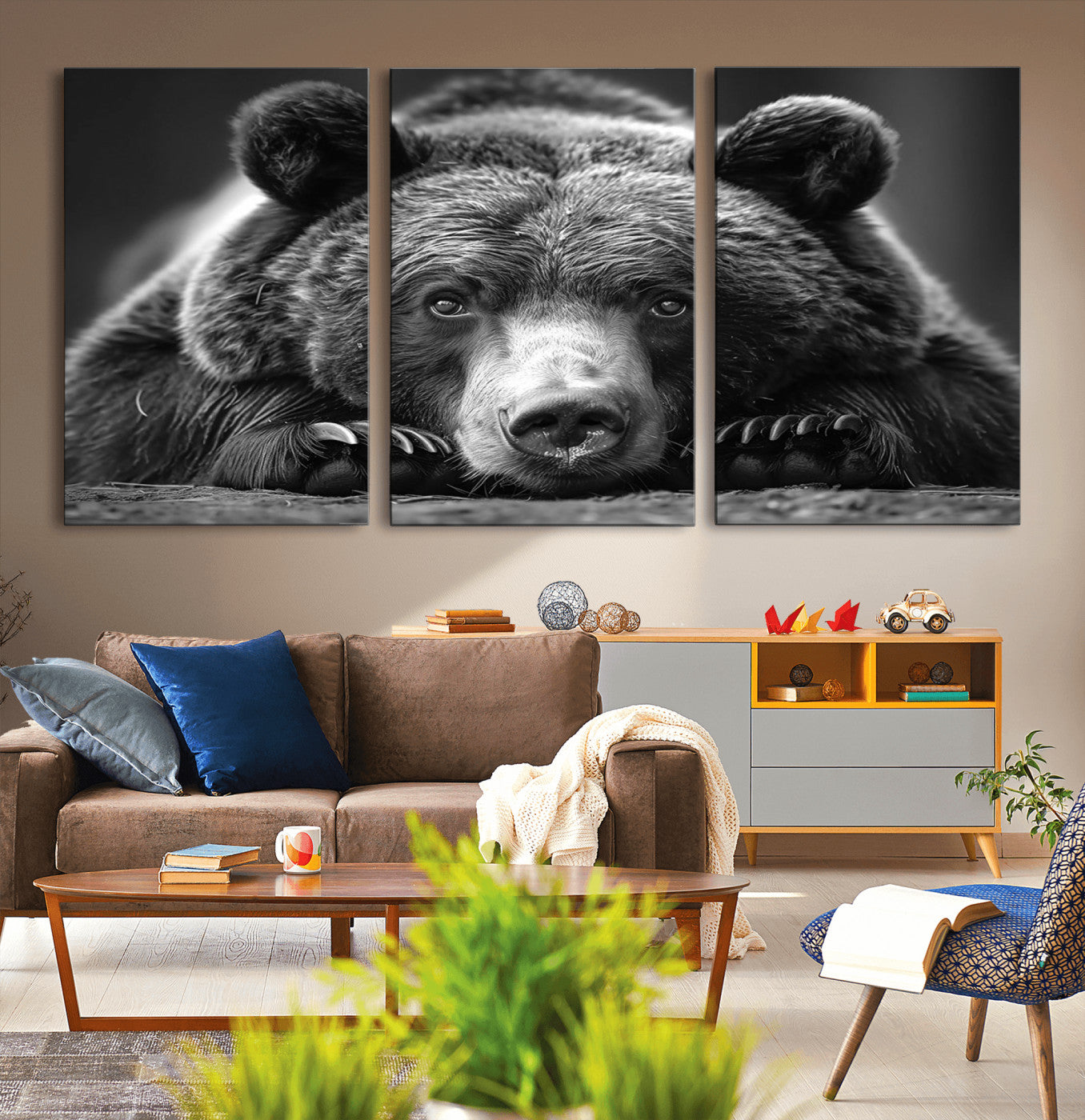 -Resting Grizzly 399 Bear Canvas Print | Ready to Hang Wall Art | Rustic Cabin & Farmhouse Decor |