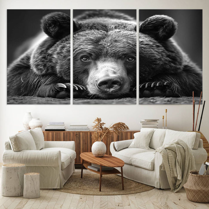 Resting Grizzly Bear Canvas Print | Ready to Hang Wall Art | Rustic Cabin & Farmhouse Decor | Wildlife Art