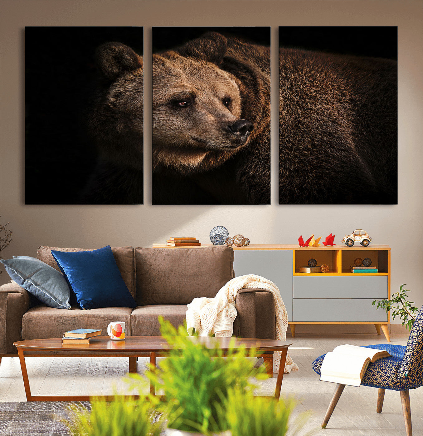 67744-MGV-CV-36X24-Wild Grizzly 399 Bear Canvas Wall Art Print, Bear Animal Canvas Artwork Print, Black Bear Wall Art