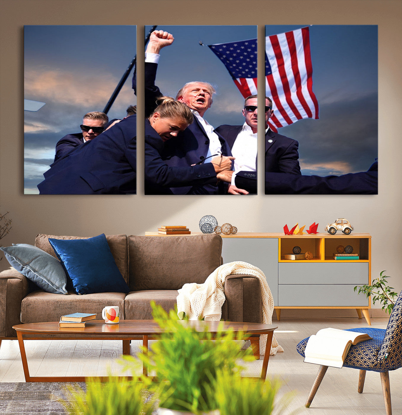 MGV-CV-60X30-3P - Donald Trump Assassination Attempt Wall Art Print, Trump Historic Footage - Iconic Reaction by Trump
