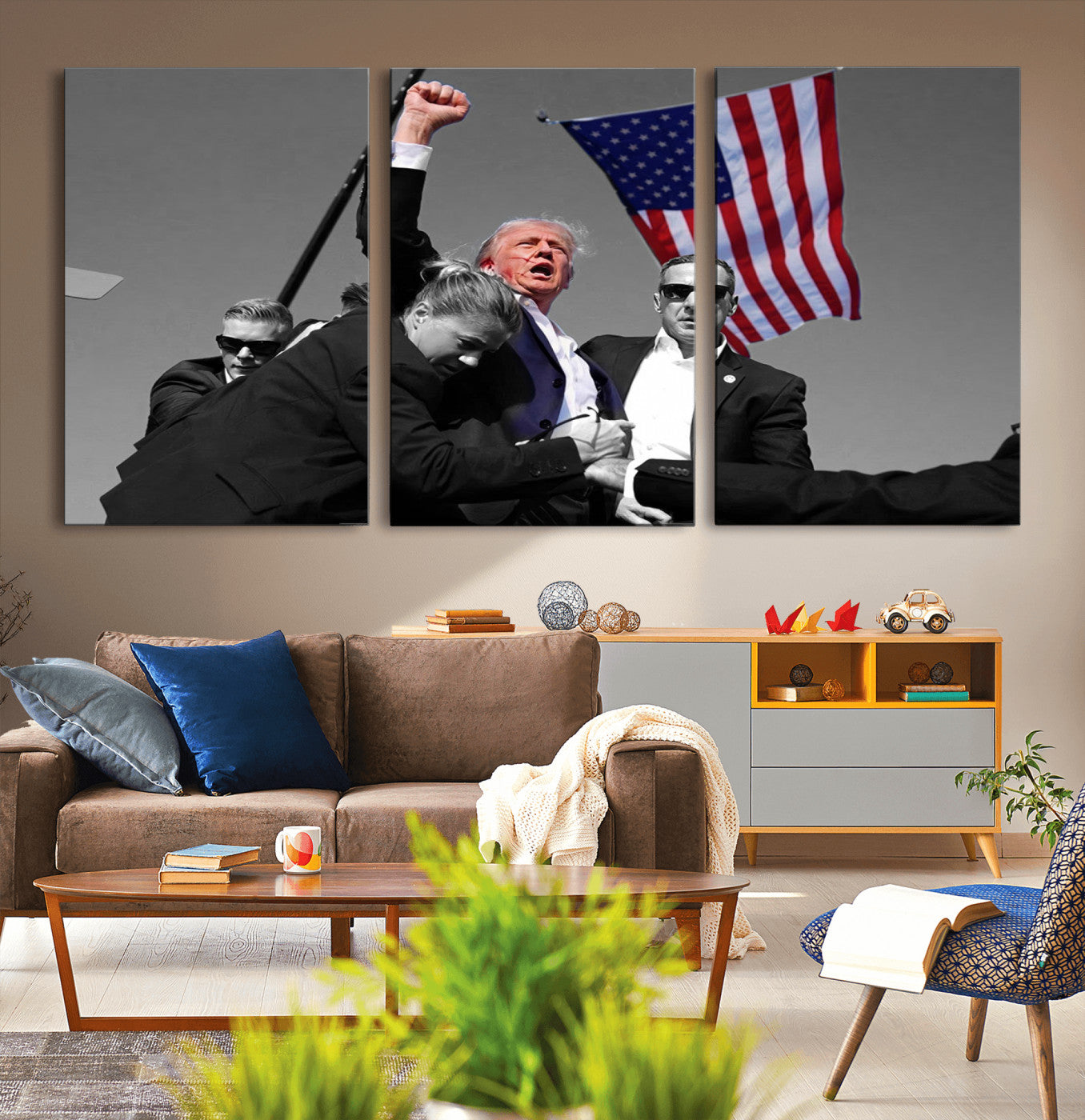 MGV-CV-60X30-3P - Donald Trump Assassination Attempt Wall Art Print, Trump Historic Footage - Iconic Reaction by Trump