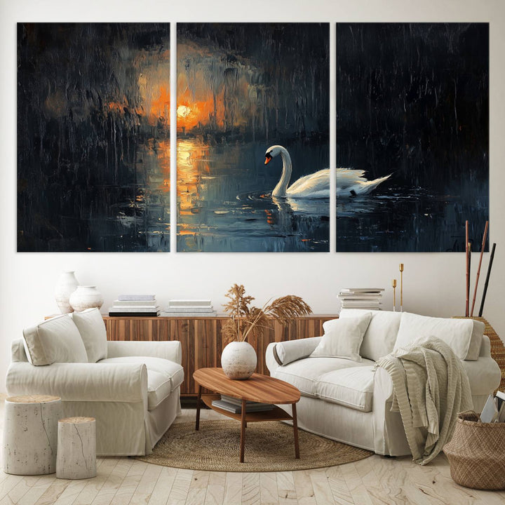 Abstract Swan on Water Wall Art Canvas Print - Elegant Nature Scene for Modern Home Decor