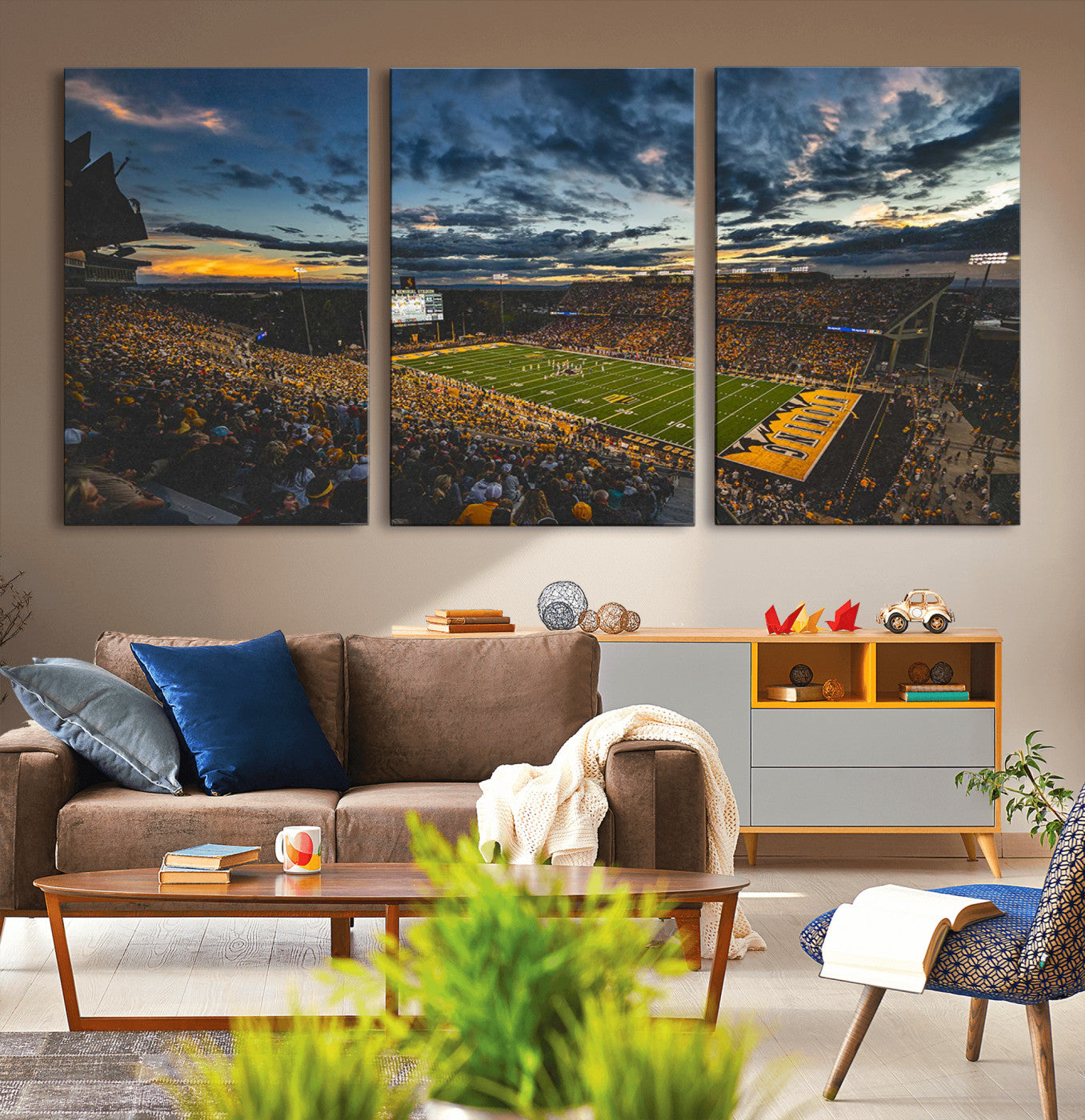 61020-MGV-CV-36X24-University of Wyoming Cowboys Football Team Print - Laramie War Memorial Stadium Wall Art Canvas