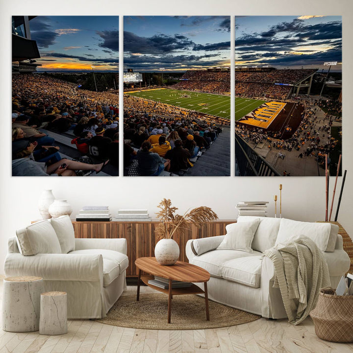 Cowboy Football War Memorial Stadium Wall Art | Ready to Hang Canvas Print of College Football Stadium at Sunset | Perfect for Sports Fans and Football Enthusiasts