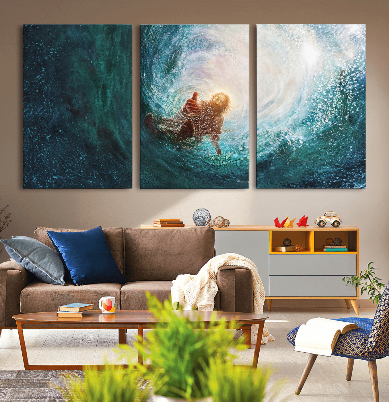 30368-MGV-CV-60X30-3P-Powerful Jesus Canvas Print - Hand of Salvation, Inspirational Wall Art - Framed, Ready to Hang for