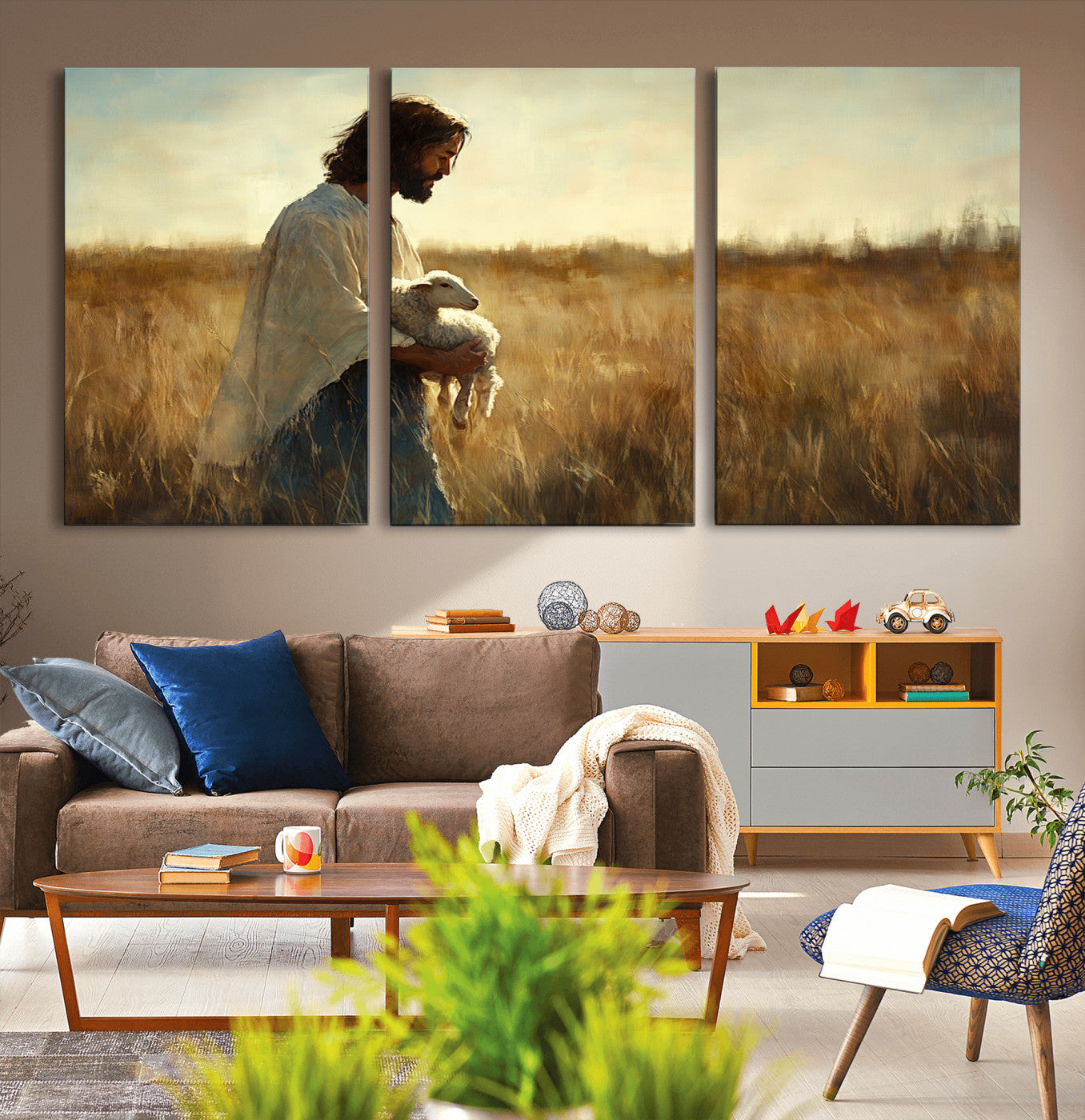 53873-MGV-CV-36X24-Jesus the Good Shepherd Wall Art Canvas Print - Inspirational Christian Religious Print for Prayer